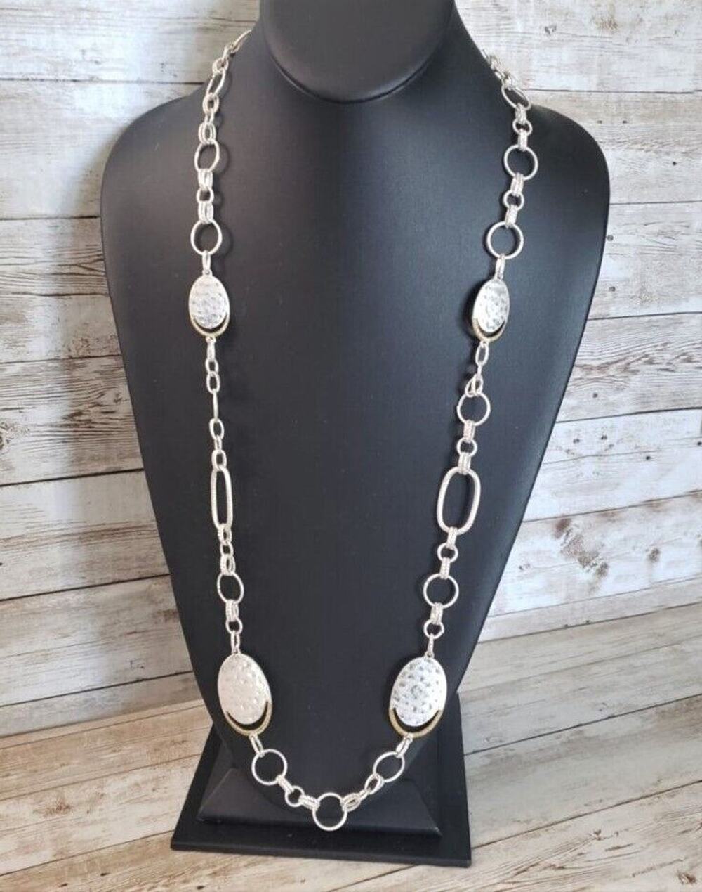 Vintage Necklace Two Tone Long Necklace Statement 32" Long + Extender